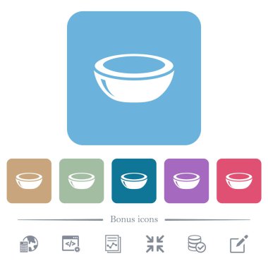 Renkli yuvarlak kare arkaplanlı parlak yuvarlak düz simgeler. 6 bonus simgesi dahil