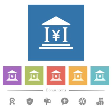 Yen Bankası ofis simgeleri kare arkaplan. 6 bonus simgesi dahil.