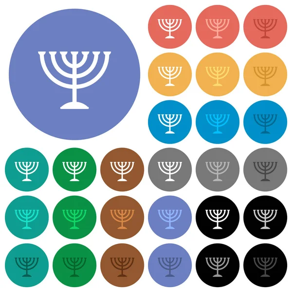 Menorah Iconos Planos Multicolores Sobre Fondos Redondos Incluye Variaciones Iconos — Vector de stock