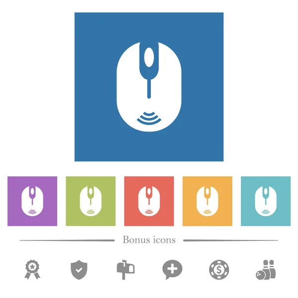 Drahtlose Computermaus Flache Weiße Symbole Quadratischen Hintergründen Bonussymbole Enthalten — Stockvektor