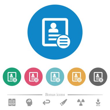 Kişi seçenekleri yuvarlak renk arkaplan düz beyaz simgeler. 6 bonus simgesi dahil.