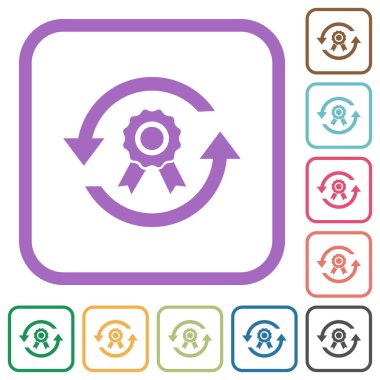 Sertifika basit simgelerini beyaz arkaplanda yuvarlak kare çerçevelerle yenile