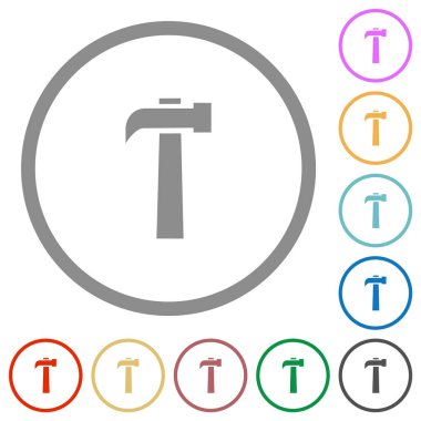 Beyaz arkaplanda yuvarlak hatlı eski çekiç düz renk simgeleri