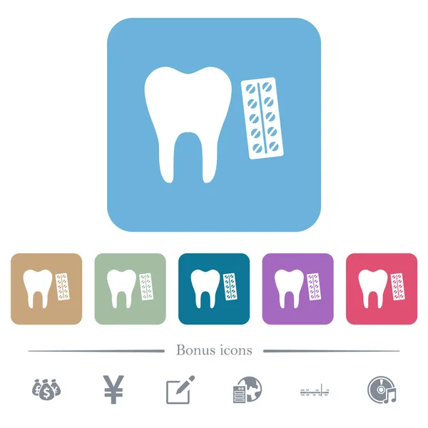 歯科医学白丸みを帯びた正方形の背景にフラットアイコン ボーナスアイコン6種 — ストックベクタ