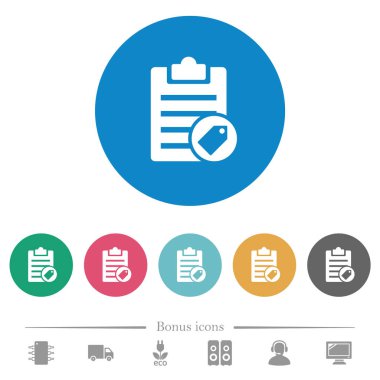 Düz beyaz simgeleri yuvarlak renk arkaplanlarına etiketle. 6 bonus simgesi dahil.