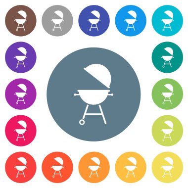 Açık kapaklı, yuvarlak renkli beyaz simgelerle ızgara ızgara. 17 arkaplan renk varyasyonu dahil.