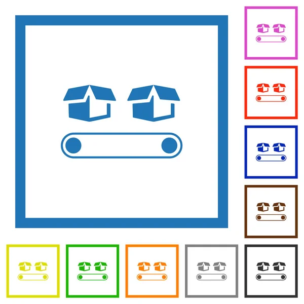 Конвеєр Коробками Піктограм Плоского Кольору Квадратних Рамах Білому Тлі — стоковий вектор