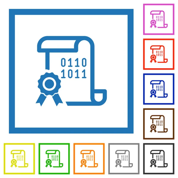 Cyfrowy Certyfikat Płaskie Ikony Kolorów Kwadratowych Ramkach Białym Tle — Wektor stockowy