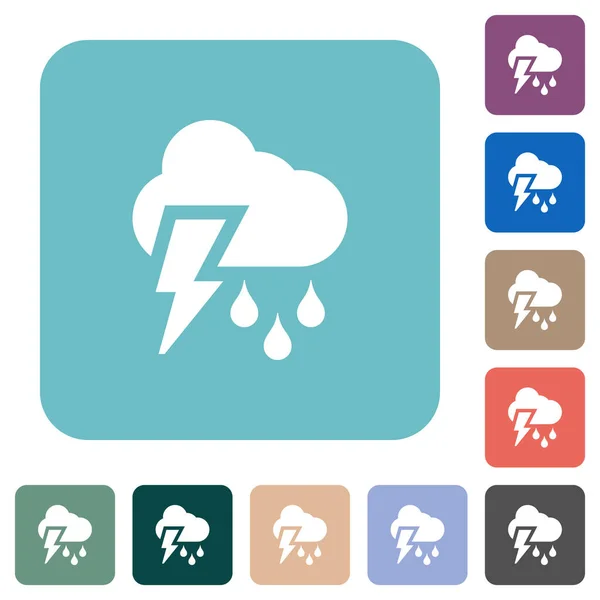 Stormy Weather White Flat Icons Color Rounded Square Backgrounds — Stock Vector