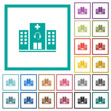 Beyaz arkaplanda çeyrek çerçeveli tıbbi yardım düz renk simgeleri