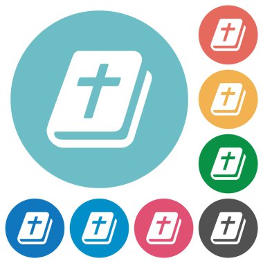 Kutsal İncil düz beyaz simgeler yuvarlak renkli arkaplanlar