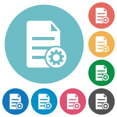 Yuvarlak renk arkaplanındaki belge ayarları düz beyaz simgeler