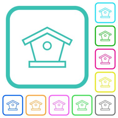 Beyaz arkaplanda eğri kenarlıklarda kuş besleyici canlı renkli düz simgeler