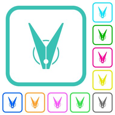 Beyaz arkaplanda eğimli sınırlarda Clothespin canlı renkli düz simgeler