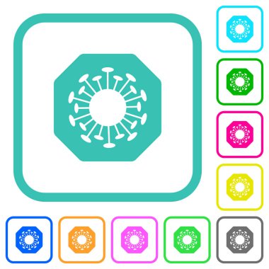 Beyaz arkaplan üzerindeki eğri kenarlıklardaki renkli düz simgeleri durdur