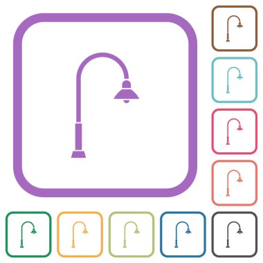 Beyaz arkaplanda yuvarlak kare çerçeveli sokak lambası simgeleri