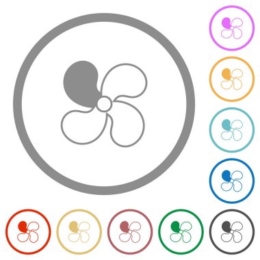 Araba vantilatörü seviyesi 1 düz renk simgeleri beyaz arkaplanda yuvarlak hatlar