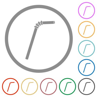 Beyaz arkaplanda yuvarlak hatlarda tek başına saman içme düz renk simgeleri