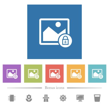 Resim düz beyaz simgelerini kare arkaplana kilitle. 6 bonus simgesi dahil.