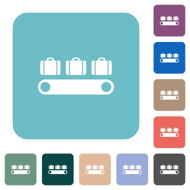 Renkli yuvarlak kare arkaplan üzerine beyaz konveyör simgeleri