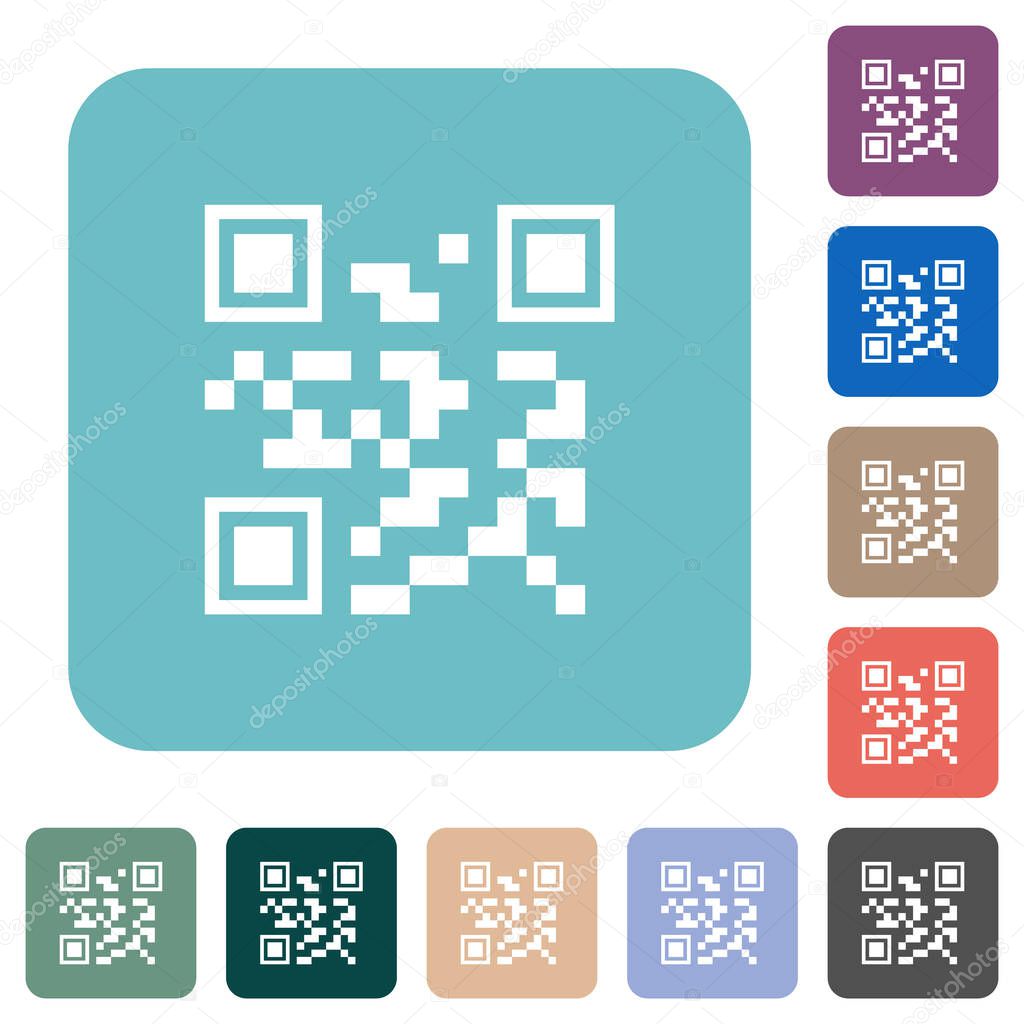 QR code white flat icons on color rounded square backgrounds