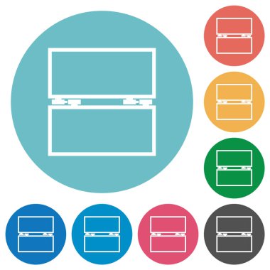 Empty toolbox flat white icons on round color backgrounds