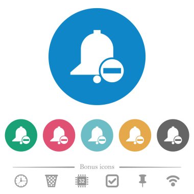 Remove reminder flat white icons on round color backgrounds. 6 bonus icons included.