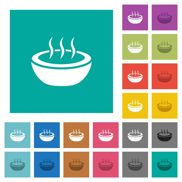 Steaming Bowl Multi Colored Flat Icons Plain Square Backgrounds Included — Stock Vector
