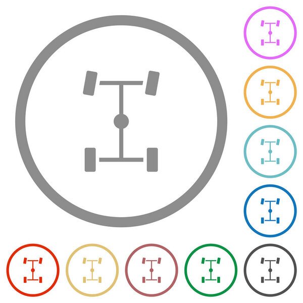 Central differential flat color icons in round outlines on white background