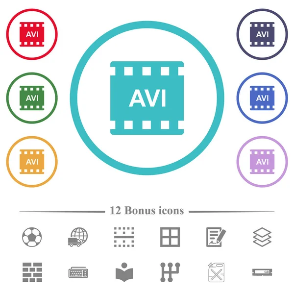 Avi Movie Format Flat Color Icons Circle Shape Outlines Bonus — Stock Vector