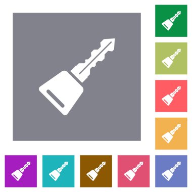 Basit renk kare arkaplan üzerindeki araba anahtarı düz simgeleri