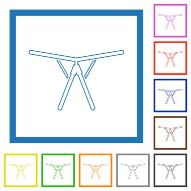 Katlanabilir çamaşır kurutma makinesi beyaz arkaplanda kare çerçeveli düz renk simgeleri