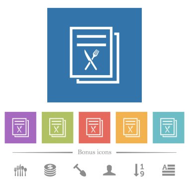 Kare arkaplanlarda düz beyaz simgeler. 6 bonus simgesi dahil.