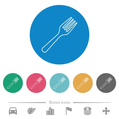 Yuvarlak renkli arka planda tek çatallı düz beyaz simgeler. 6 bonus simgesi dahil.