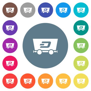Dash criptocurrency madencilik düz beyaz simgeler yuvarlak renk arka planda. 17 arkaplan renk varyasyonu dahil.