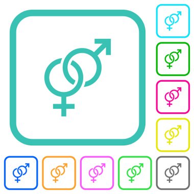 Beyaz arkaplan üzerindeki eğri kenarlıklarda heteroseksüel semboller canlı renkli düz simgeler