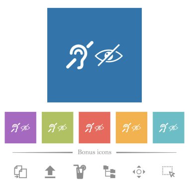 İşitme ve görme engelli semboller kare arkaplan içinde düz beyaz simgeler. 6 bonus simgesi dahil.