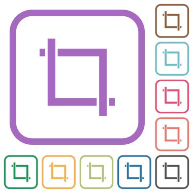 Kırpma aracı beyaz arkaplanda renkli yuvarlak kare çerçevelerdeki basit simgeler