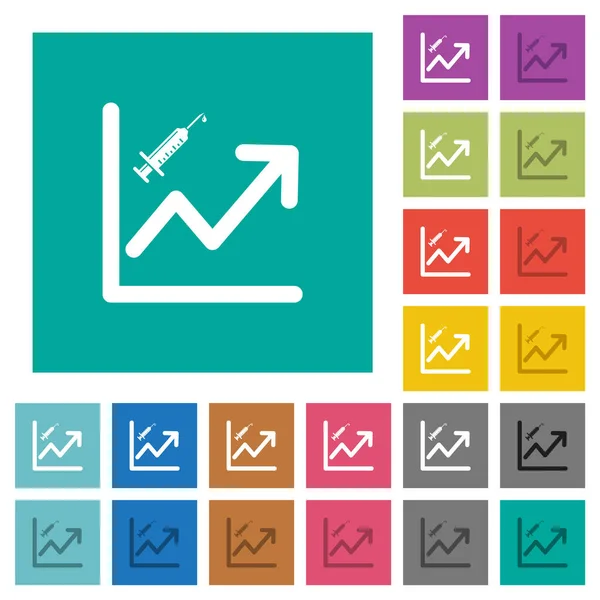 Gráfico Vacunación Ascendente Iconos Planos Multicolores Sobre Fondos Cuadrados Lisos — Archivo Imágenes Vectoriales