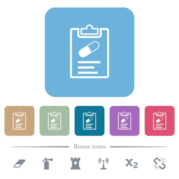 Medical Prescription White Flat Icons Color Rounded Square Backgrounds Bonus — Stock Vector