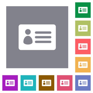 Basit renk kare arkaplan üzerindeki kimlik kartı düz simgeleri