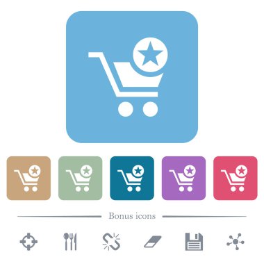 Renkli yuvarlak kare arka planlarda beyaz düz simgeler işaretle. 6 bonus simgesi dahil