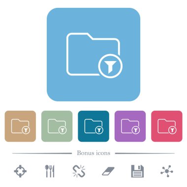 Renkli yuvarlak kare arkaplan üzerindeki beyaz düz simgeleri filtrele. 6 bonus simgesi dahil