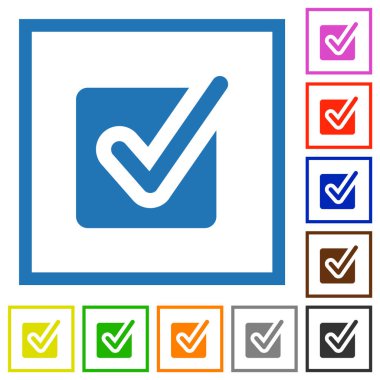 Beyaz arkaplanda kare çerçevelerde işaretlenmiş kutucuk düz renk simgeleri