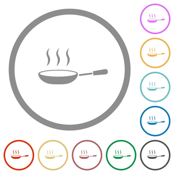 Poêle Frire Vapeur Icônes Couleur Plate Dans Les Contours Ronds — Image vectorielle