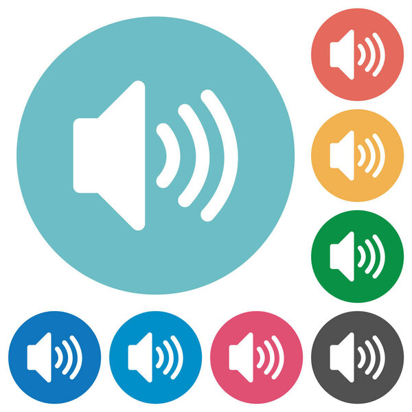 Volume flat white icons on round color backgrounds