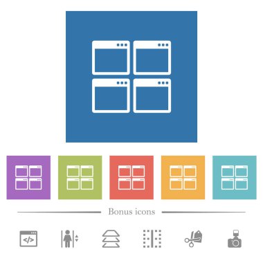 Mozaik pencere görünüm kipi kare arkaplan içinde düz beyaz simgeler. 6 bonus simgesi dahil.