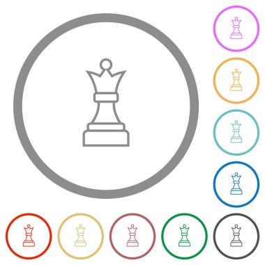 Beyaz satranç kraliçesi düz renk simgeleri beyaz arkaplanda yuvarlak ana hatlar