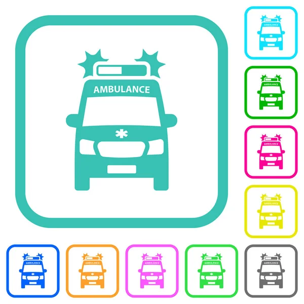 Lampeggiante Ambulanza Auto Vista Frontale Vivide Icone Piatte Colorate Bordi — Vettoriale Stock