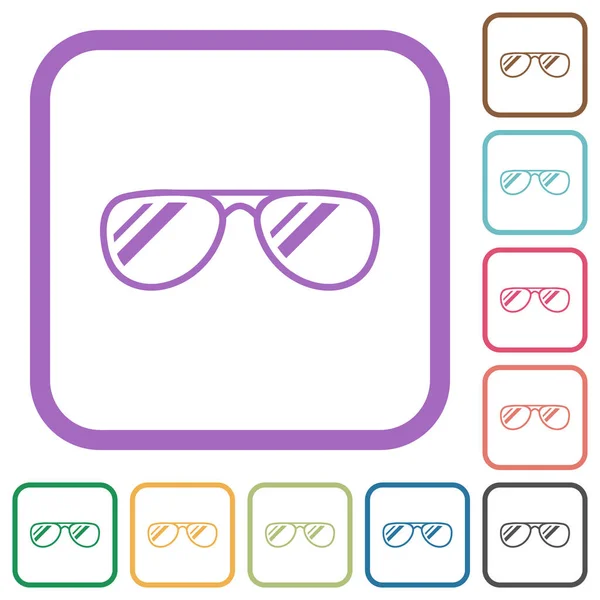 Glasögon Med Glans Enkla Ikoner Färg Rundade Fyrkantiga Ramar Vit — Stock vektor